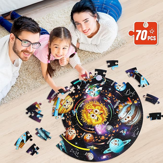SYNARRY Solar System Floor Puzzles for Kids Ages 4-8, Large 70 Piece Jigsaw Puzzles for Kids Ages 4-6, Space Planet Astronaut Toys Gifts Puzzles for 3-5 5-7 8-10 Years Old Toddlers Boys Girls Children