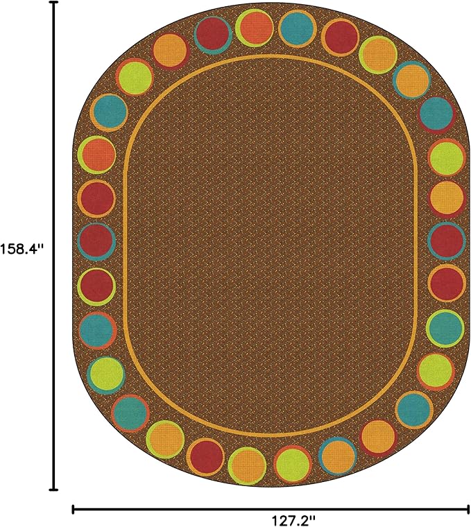 Flagship Carpets Sitting Spots Seating Oval Area Rug for Children's Classroom or Kids Playroom, and Home Learning Carpet, Seats 30, 10'6" x 13'2", Brown
