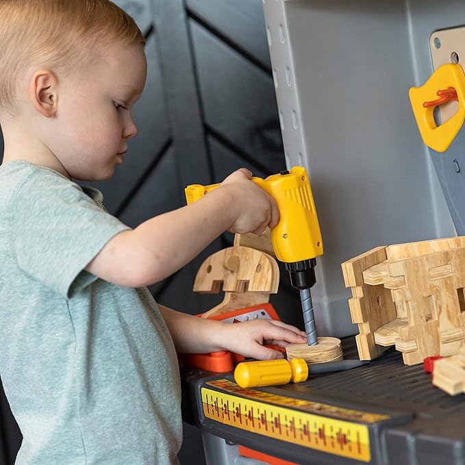 Step2 Deluxe Kids Workshop, Indoor/Outdoor Tool Bench for Children, Interactive Play with Sounds, Made of Durable Plastic, Includes 50 Piece Toy Accessories, For Toddlers 3+ Years Old