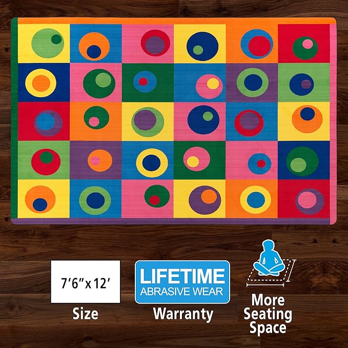 Flagship Carpets Multi Silly Circles Colorful Abstract Children's Classroom Area Rug for Kids Room Seating Décor, Play Carpet for Teaching and Playing, (Seats 30), 7'6" x 12', Rectangle