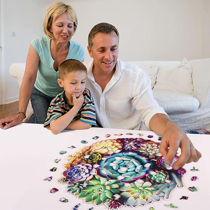 Puzzles for Adults 1000 Pieces, Mandala Succulent Plants Wooden Puzzles Unique Shaped Jigsaw Challenging Puzzle Gift for Family Game 23.4'' x 22.6''