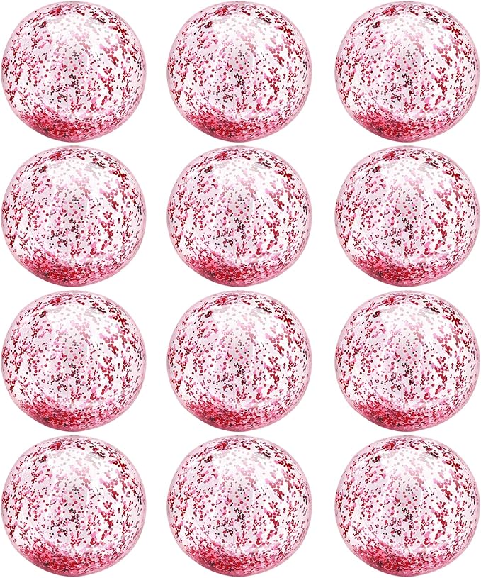 12 Pack Inflatable Beach Balls Bulk 16" Pink Glitters Pool Toys Balls for Pool, Beach, Summer Pool Party - Swimming Pool Game Water Beach Toys Kid Party Favor Decorations Summer Blow Up Beach Ball
