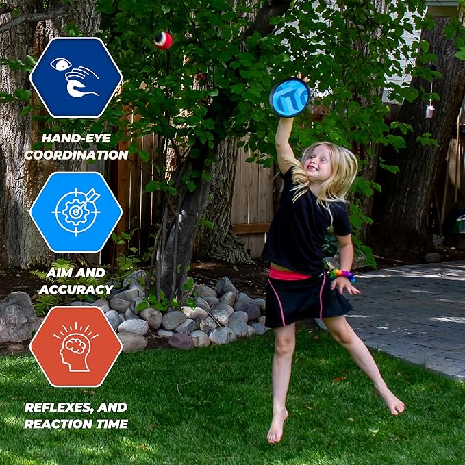 Toss and Catch Ball Set - Modern Ball and Catch Game with 4 Paddles and 4 Balls. Toss and Catch Game Set Includes mesh Storage Bag - Durable Modern Design