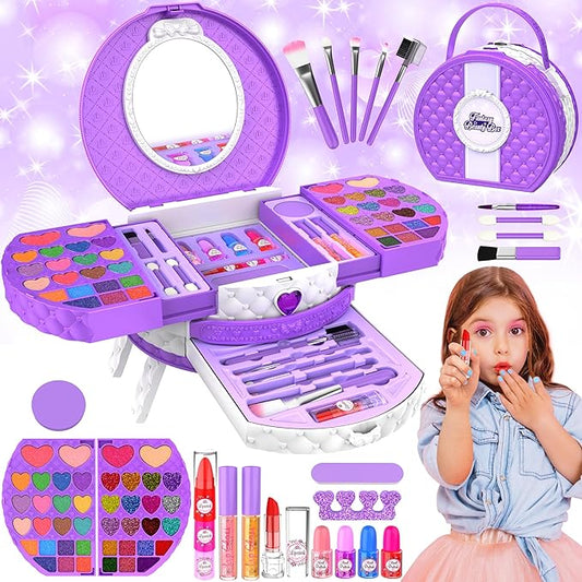 Kids Makeup Kit for Girl, 66 Pcs Washable Makeup Set for Little Girls, Real Cosmetic Set Pretend Play Makeup Toy Beauty Set Christmas & Birthday Gift Age 3 4 5 6 7 8 9+ Year Old Kids Toddler Toys