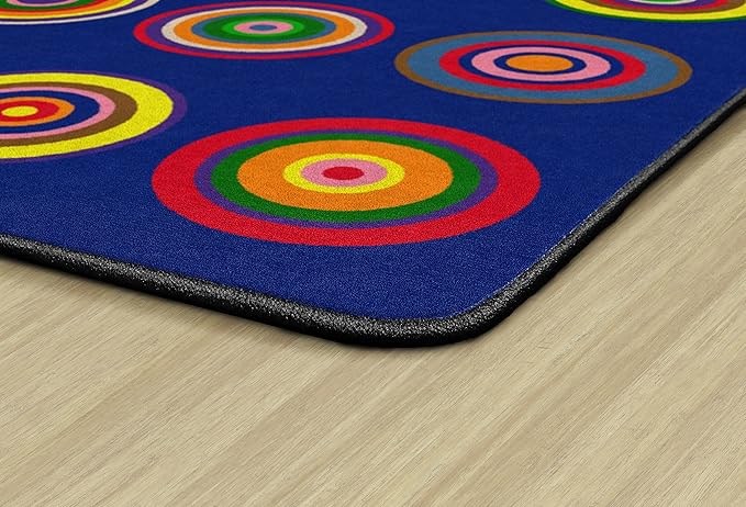 Flagship Carpets Color Rings Colorful Children's Classroom Area Rug for Kids Room Circle Seating Décor, Play Carpet for Teaching and Playing, Seats 20, 5'10"x8'4", Indigo Blue