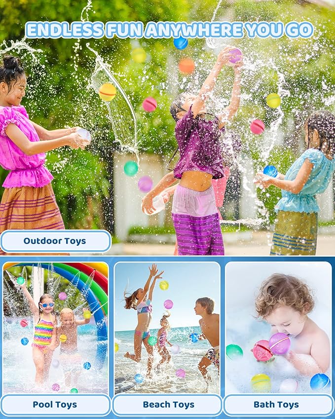 SOPPYCID Water Balloons Reusable, Latex-Free Silicone Water Splash Bombs Quick Fill, Summer Water Toys for Kids Adults Outside Pool Party Games (Cream 15PCS)