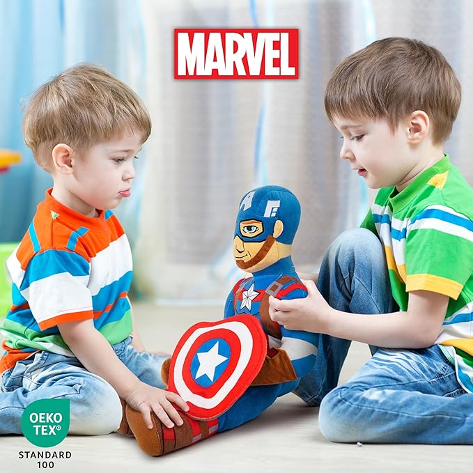 Jay Franco Marvel Super Hero Adventures Toddler Captain America Plush Stuffed Pillow Buddy - Super Soft Polyester Microfiber, 20 inch (Official Marvel Product)