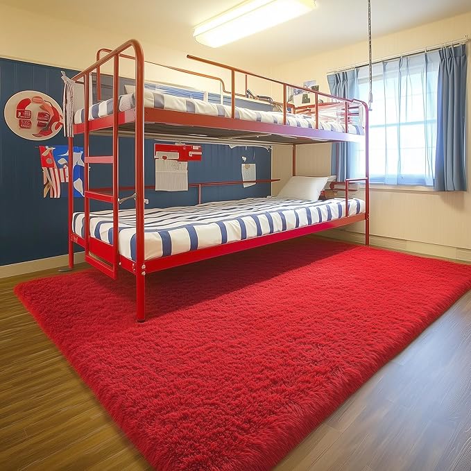 PAGISOFE Soft Modern Red Area Rug, 4x6 Feet, Shaggy Indoor Rug for Kids Room Decorative Carpet, Fuzzy Rug for Babies, Nursery, Dorm, Non Slip Rug for Boys Girls, Teen's Room