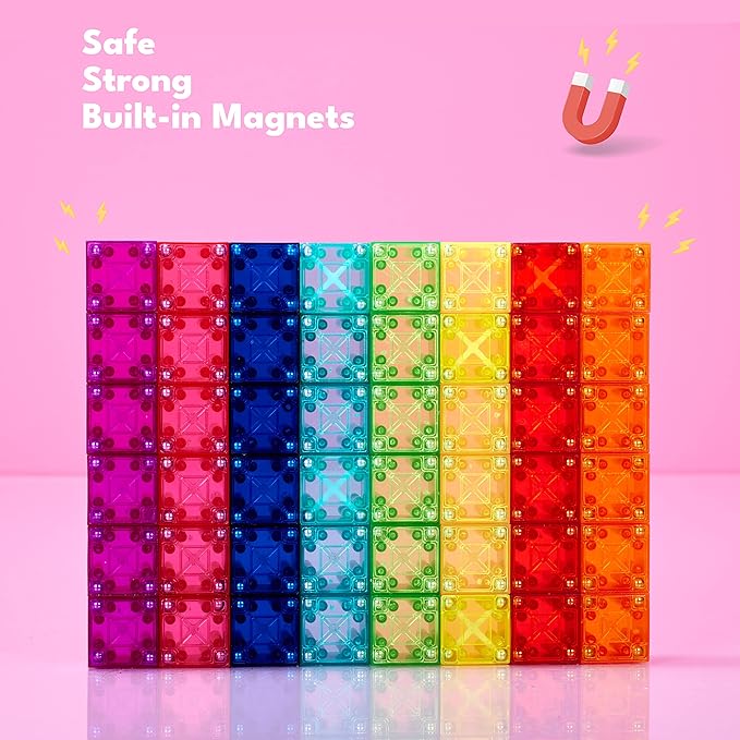 BrainSpark 48PCS Digit Blocks Translucent Magnetic Building Blocks, Montessori Clear Magnet Cubes for Boys Girls Stacking Block Sets Ages 3-9