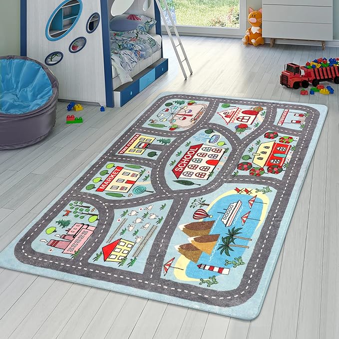 LIVEBOX Soft Kids Rug 4'x6' Carpet Play Mat for Baby Boys Girls, City Life Road Traffic Playroom Rug for Playing Cars Toys, Educational Nursery Rug for Children Bedroom Kids Room