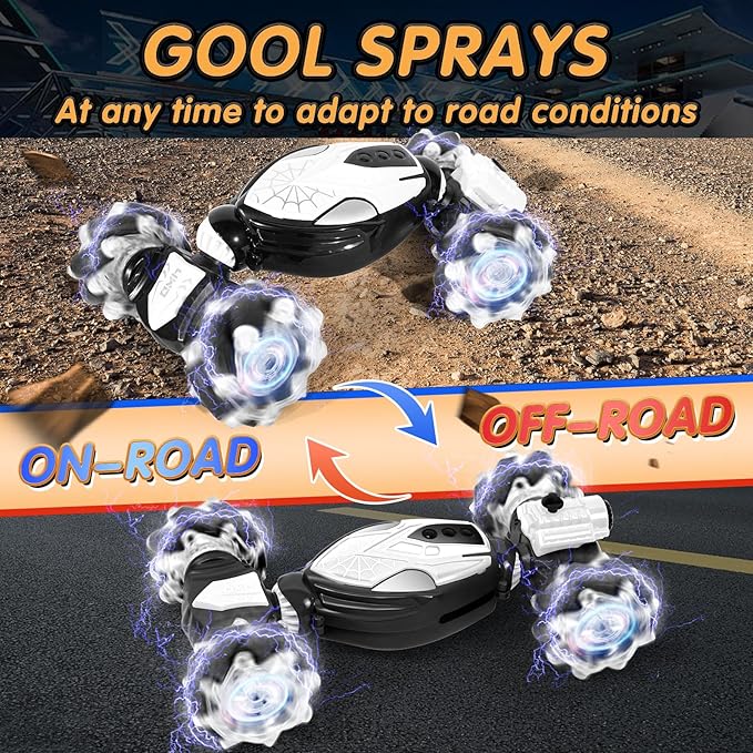 4WD Remote Control Gesture Sensor Car, Gesture Sensing Rc Stunt Car with Light & Music & Spray,for 6-12 Year Boys & Girls,Double Sided Drift Truck Off Road 360° Flips,Birthday for Kids