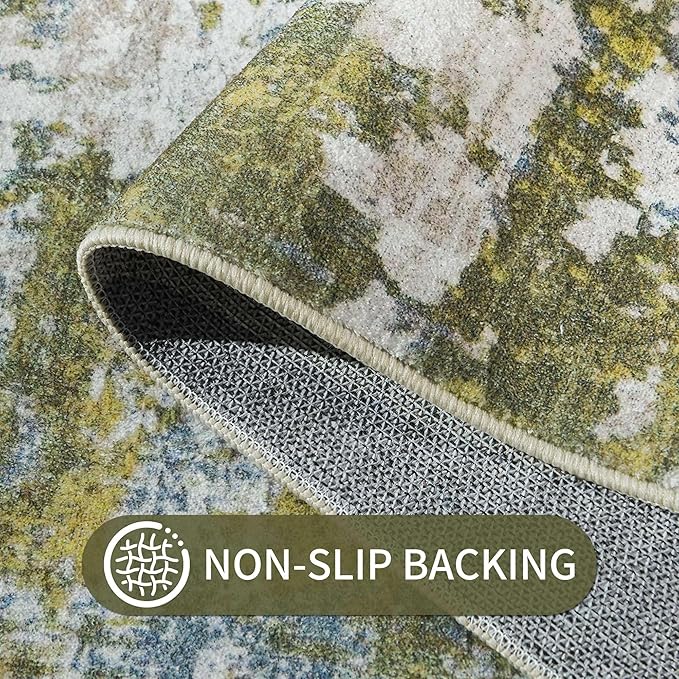 2x6 Sage Green Rug Runners for Hallways Kitchen Runner Rug Non Slip Washable Long Runner Rugs with Rubber Backing Soft Abstract Carpet Runner for Hallways, Kitchen, Bathroom, Entryway