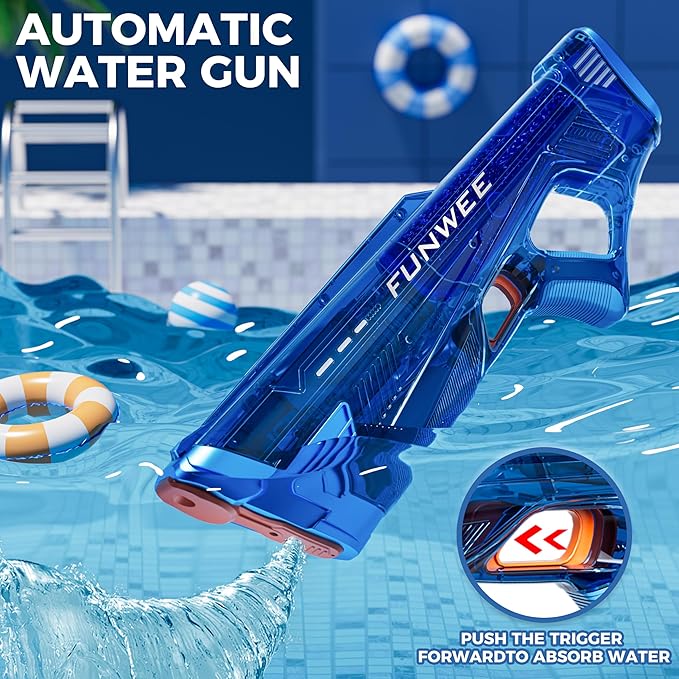 Electric Water Gun for Adults Kids, Powerful Automatic Squirt Gun, High Powered Shooting 100+ Times, Long Range, Auto Water Blaster, Outdoor Pool Water Toy Game(Transparent Blue)