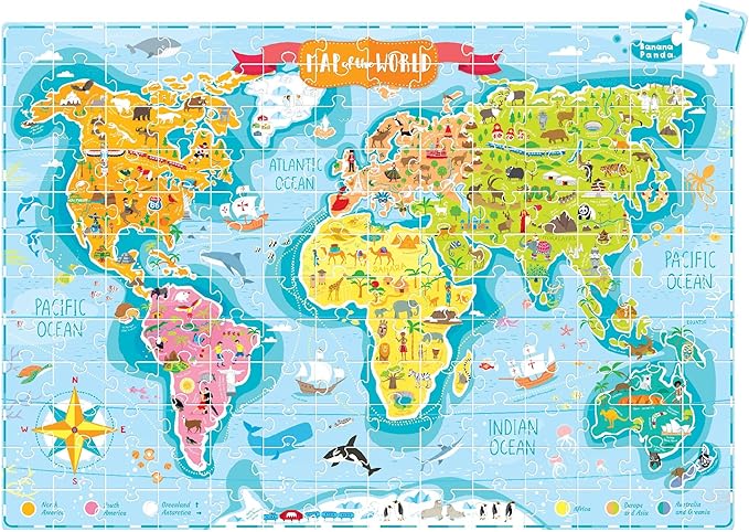 Banana Panda - What in the World Young Explorers - Jigsaw Puzzle and Learning Activity for Kids Ages 6 Years and Up,Multicolor