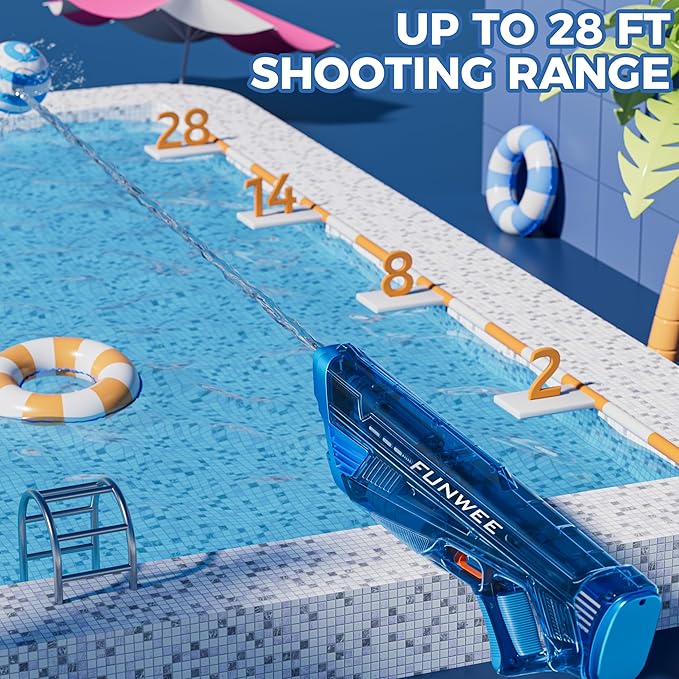 2 Pack Electric Water Gun for Adults Kids, Powerful Automatic Squirt Gun, High Powered Shooting 100+ Times, Long Range, Auto Water Blaster, Pool Outdoor Water Toy(Transparent Blue+Red)