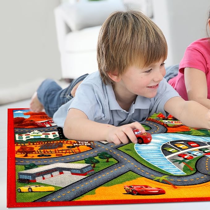 Gertmenian Disney Pixar Indoor Area Rug - 4x6 Large, Non-Slip, Ideal for Children in Bedroom, Game Room, Classroom, Nursery, or Play Area - Cars 3, Red, 31130