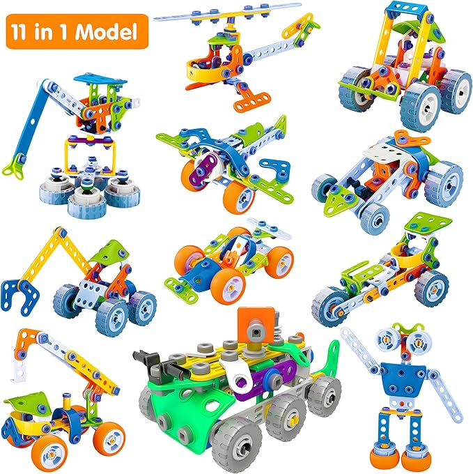 MOONTOY 11 in 1 Stem Building Toys for Kids Ages 4-8 STEM Toys for 4 5 6 7 8+ Year Old Boy Birthday Gift Idea, 175 Pcs Educational Construction Toy for Boys 5-7 4-6 6-8 Erector Set Blocks Game