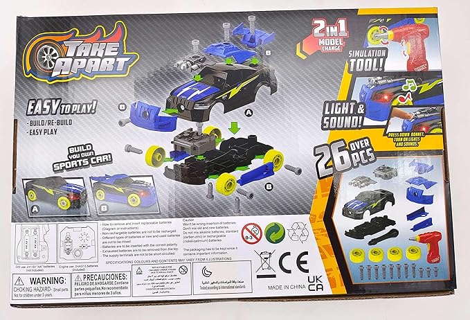 Pup Go Take Apart Toy Racing Car Sound Light, 2 in 1 Build Your Own Car, Drill & Power Tools, Gift Present Children Construction Building Toys for Age 3+ Year Old Boy Kids(4 Spare Screws Included)