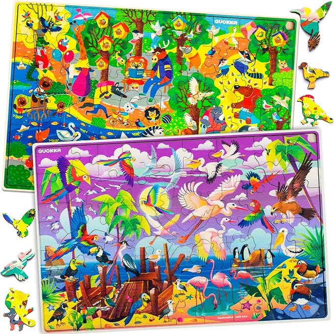 QUOKKA Wooden Kids Puzzles Ages 4-6 – 4 x 60 Piece Puzzles for Kids Ages 4-8 – Wood Toddler Games for 3-5 Year Olds – Cars Ships and Animals Toy for Boys and Girls