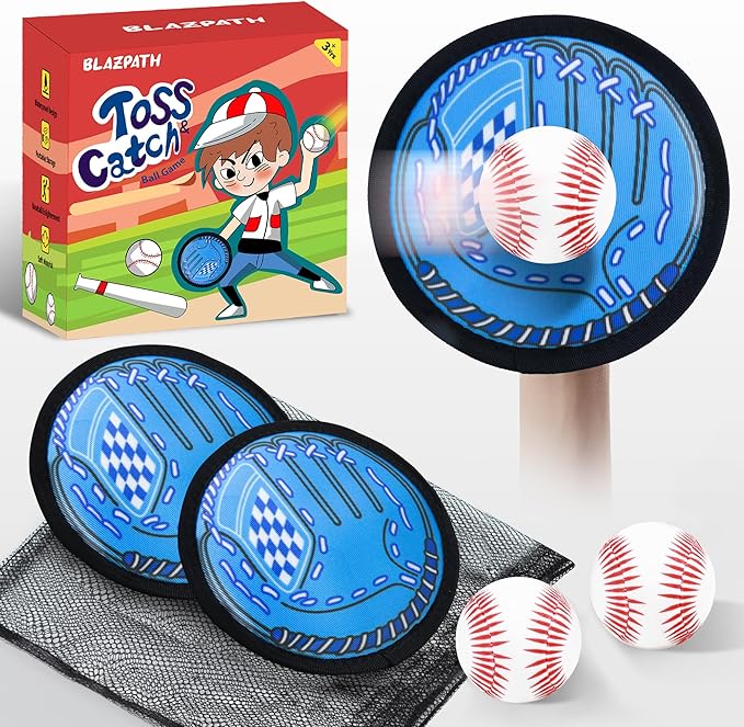 Toss and Catch Soft Ball Game Set Toys for Kids 3 4 5 6 Boy Girl, Toddler Baby Beginner Sticky Baseball Softball Catcher Glove Mitt Pad Paddle, Outdoor Indoor Tennis Ball Catching Sports Toys