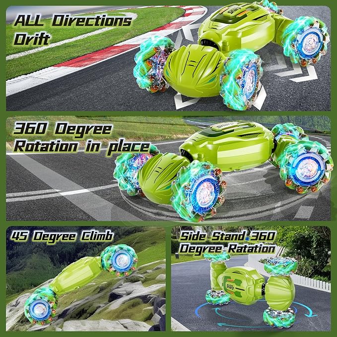 Remote Control Gesture Sensor Car, 2.4Ghz 4WD Hand Controlled RC Car, Gesture Rc Stunt Car with Light & Music, 360° Spins All Terrains Hand Controlled Car Toys for Age 8+, Birthday Gifts for Kids