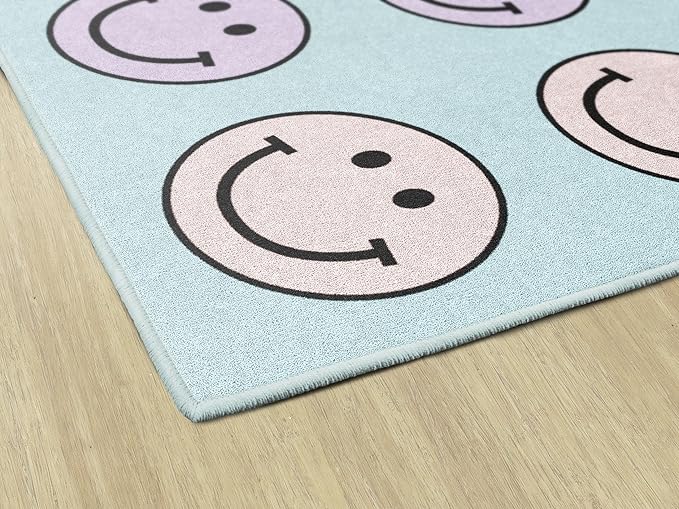 Flagship Carpets Schoolgirl Style Pastel Rainbow Smileys Criss-Cross Applesauce Educational Area Rug for Kids Room, Children's Classroom for Teaching and Playroom, 7'6" x 12', Multi, Seats 28