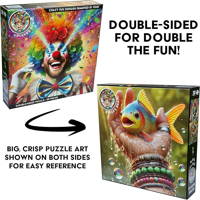 Kids Puzzle Double-Sided Jigsaw – Joyful Clown & Beautiful Fish – 36-Piece Toddler, Preschool, & Elementary Puzzle (Ideal for Ages 3-8) | Fun Educational Toy & Gift