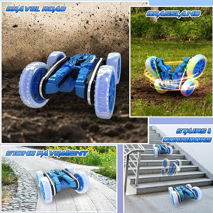 360°Rotating RC Cars with Cool,RC Cars with Sides Light and Headlights,2.4Ghz All Terrain Toy Car for Boys Girls Birthday Gift(Blue)
