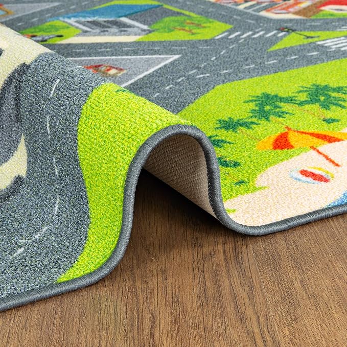 KC CUBS Road Play Map City Car Vehicle Traffic Educational Learning & Fun Game Area Non Slip Boy & Girl Kids Rug Carpet for Children Bedroom, Toddler Classroom & Baby Playroom Mat, Playtime Activity