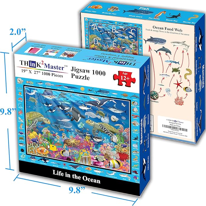 Think2Master Colorful Ocean Life 1000 Pieces Jigsaw Puzzle for Kids 12+, Teens, Adults & Families. Great Gift for stimulating Learning About Coral Reefs. Size: 26.8” X 18.9”