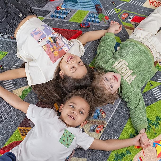 KC CUBS Road Play Map City Car Vehicle Traffic Educational Learning & Fun Game Area Non Slip Boy & Girl Kids Rug Carpet for Children Bedroom, Toddler Classroom & Baby Playroom Mat, Playtime Activity