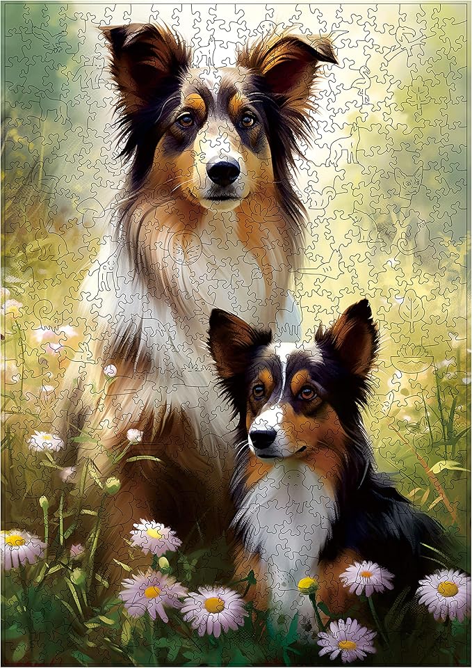 Unique Wooden Jigsaw Puzzles - Shetland Sheepdog, 200 Pcs Medium Size 8.9'' x 12.6'', Luxurious Animal Shaped Wood Puzzle, Beautiful Package, Best Gift for Adults