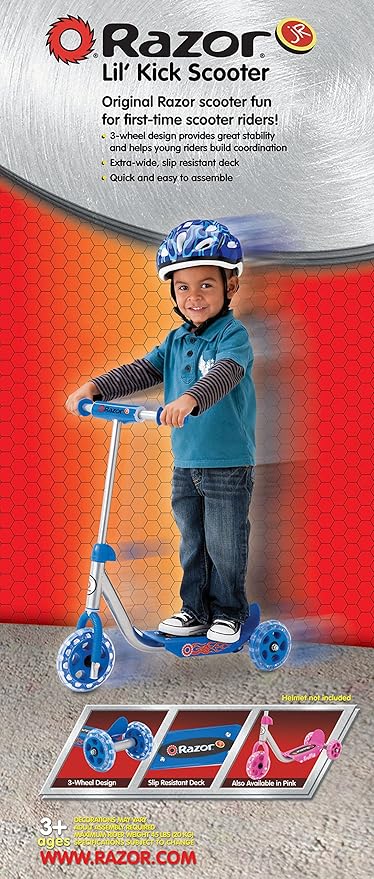 Razor Jr. Lil’ Kick – 3-Wheel Kick Scooter for Younger Children (Ages 3+), Max Rider Weight 44 lb (20 kg)