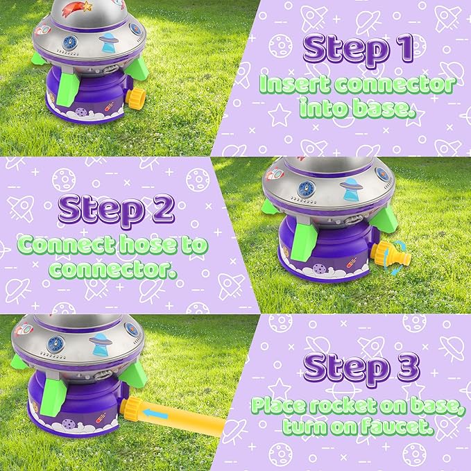UFO Water Rocket Sprinkler for Kids Yard, LED Light-Up Summer Fun STEM Learning and Backyard Water Play Toy, Birthday Gift for Boys and Girls 3 6 9 12+ Year Old