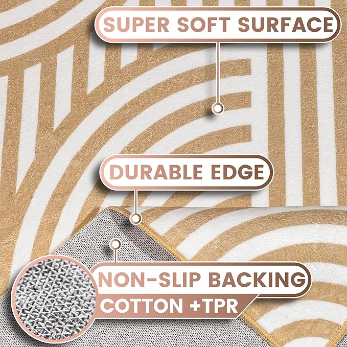 Washable 5x7 Modern Area Rug for Living Room, Brown Minimalist Aesthetic Abstract Boho Large Rugs, Ultra-Thin Low Pile Soft Nonslip Indoor Floor Carpet for Office Bedroom Playroom Classroom Dorm