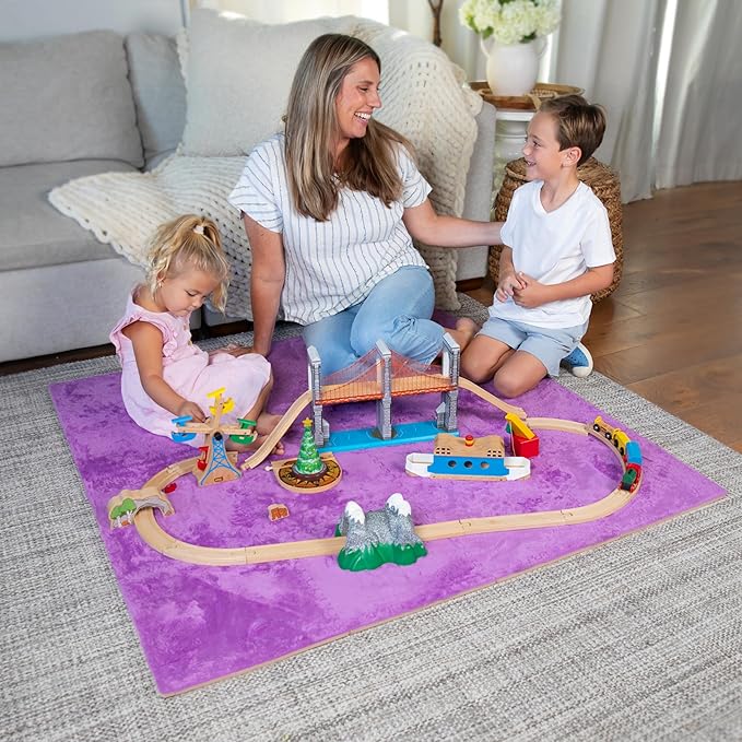 16 Piece Carpet Squares Puzzle Mat 49" x 49" Plush Interlocking Carpet Tiles, Foam Floor Tiles for Baby Play Mat - Kids Soft Play Floor Mats, Anti Slip Jigsaw Flooring Playmat Playroom Rug (Purple)