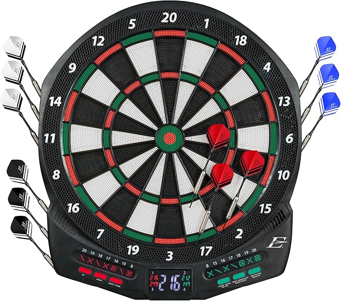 EastPoint Sports Electronic Soft-Tip Dartboard with Electronic LED Cricket Scoring and Over 30 Game Modes Includes 12 Soft Tip Darts and 100 Replacement Tips - Great for Game Room,Basement,Garage