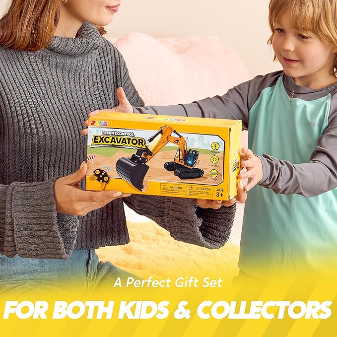 JOYIN Remote Control Excavator Toys for Boys, 2.4Ghz RC Play Excavator with Light, Construction Toys for Boys 3-5 4-7 8-12 Year Old Kids, Birthday Gift