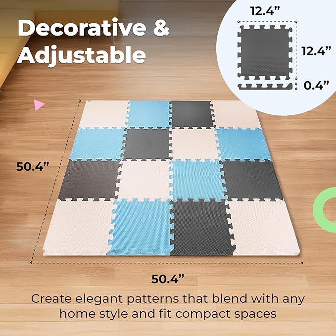 MioTetto Foam Floor Tiles for Kids - Non-Toxic Soft Comfortable Baby Play Mat, Thick Tummy Time Mat, Interlocking Foam Tiles for Development & Crawling, Soft Cushioned Play mat for Babies 6-12 Months