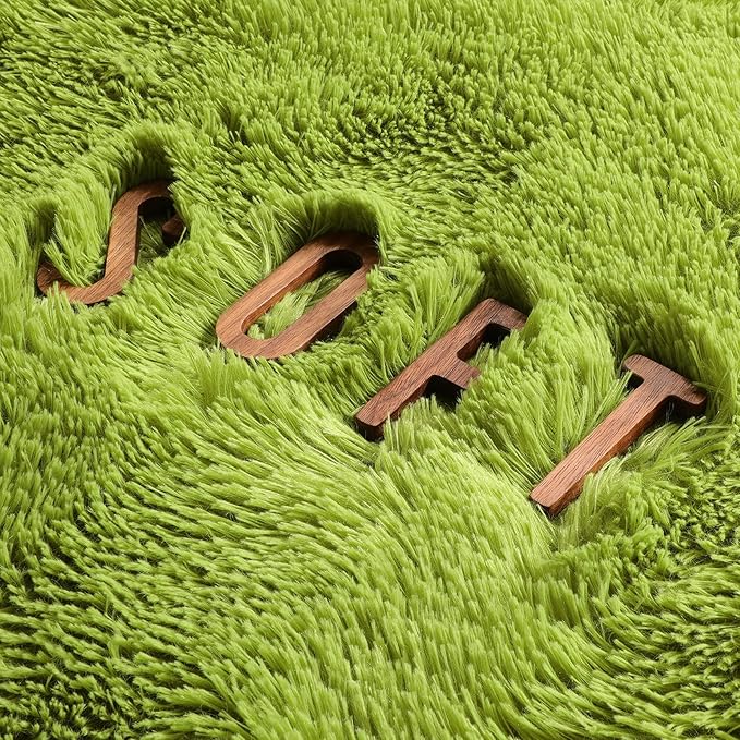 Amdrebio Grass Green Rugs for Living Room Bedroom Decor Aesthetic, 9x12 Large Fluffy Shag Area Rug for Kids Room Baby Nursery Teen Girls Boys, Cool Fuzzy Plush Cute Moss Carpet for Classroom Playroom