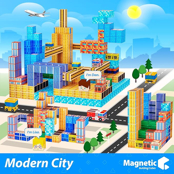 Magnetic Blocks, Modern City Edtion, Magnetic Building Cubes Boys & Girls Toys Age 3-5 4-8 5-7 Sensory Gift for Kids，Magnets Cubes，Upgraded STEM Gift, 1.2 Inches,