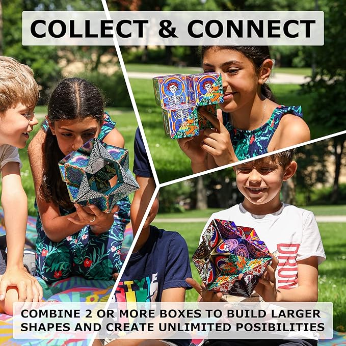 SHASHIBO Shape Shifting Box - STEM Magnetic Fidget Cube That Transforms Into Over 70 Shapes, Download Fun in Motion Toys Mobile App (Black & White)