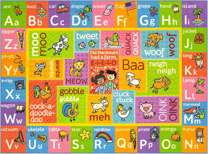 KC Cubs ABC Alphabet Animal Sounds Educational Learning & Fun Game Play Area Non Slip Boy & Girl Kids Rug Carpet for Children Bedroom, Toddler Classroom & Baby Playroom Floor Mat, Playtime Activity