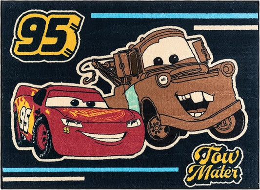 Gertmenian Disney Cars Indoor Area Rug - 3x5 Small, Non-Slip, Ideal for Children in Bedroom, Game Room, Classroom, Nursery, or Play Area - Tow Mater Friends, Brown/Blue, 28024