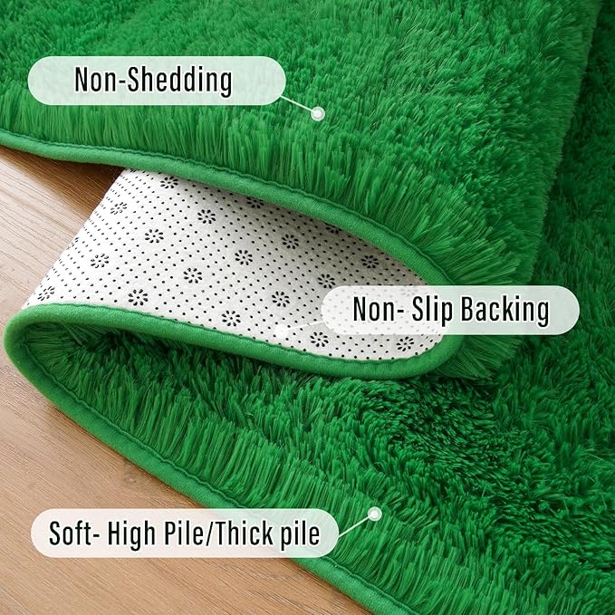 Amearea Premium Soft Area Rug 4x5.3 Feet, Green Rugs for Living Room, Fluffy Carpet for Bedroom Nursery Playroom Teen Home Decor, Comfortable Indoor Furry Dorm Carpets, Green