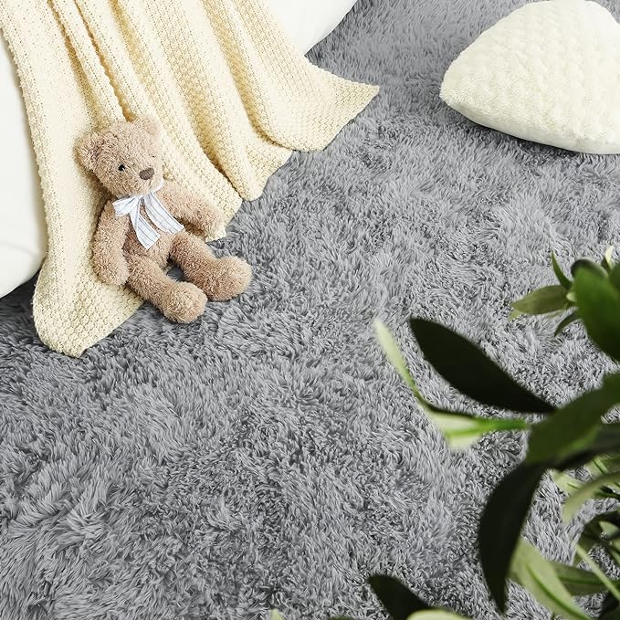LOCHAS Luxury Round Fluffy Area Rugs for Bedroom Kids Girls Room Nursery, Super Soft Circle Rug, Cute Shaggy Carpet for Children Living Room, 4x4 Feet Grey