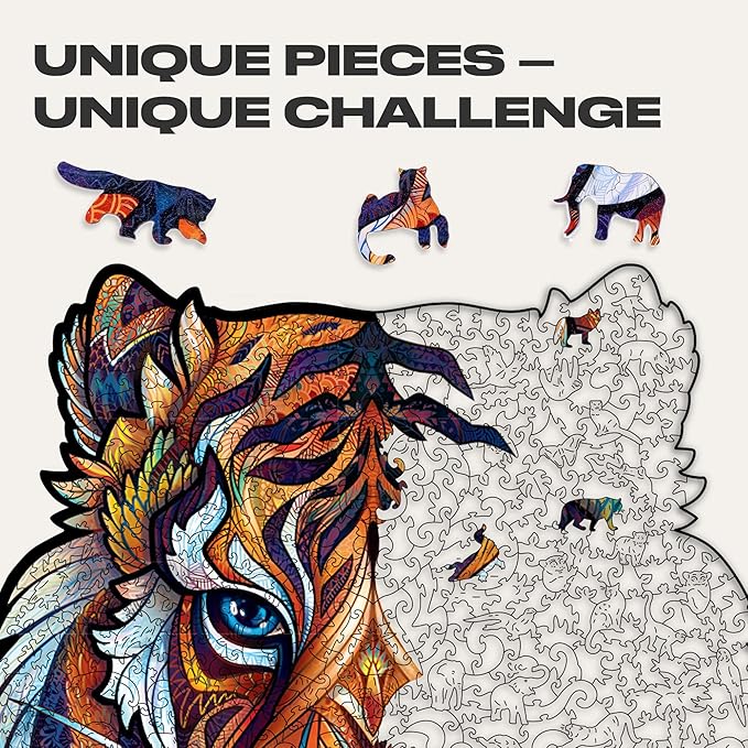 UNIDRAGON Original Wooden Jigsaw Puzzles - Lovely Tiger, 700 pcs, Royal Size 17.7"x22", Beautiful Gift Package, Unique Shape Best Gift for Adults and Kids