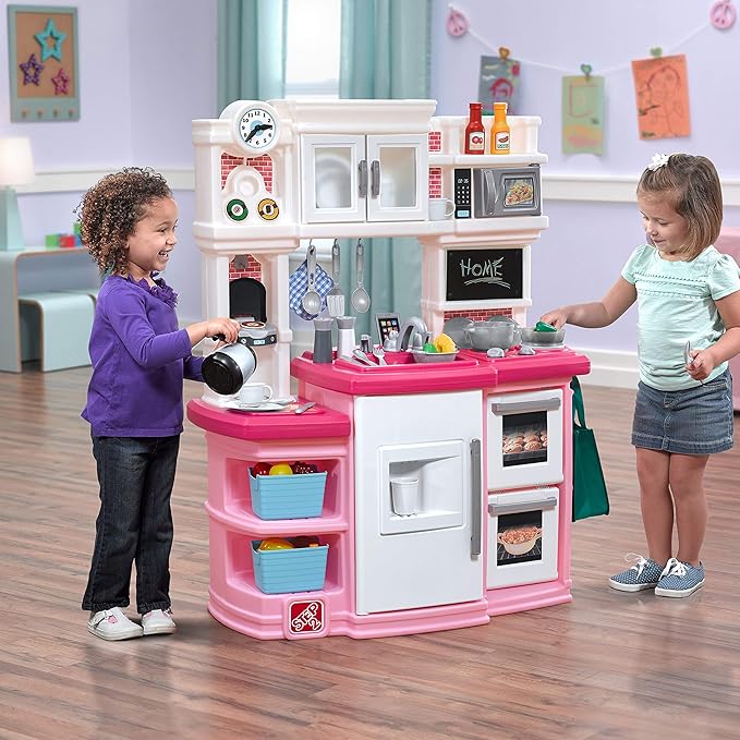 Step2 Great Gourmet Kids Kitchen Playset, Indoor/Outdoor Kitchenette, Interactive Play with Lights and Sounds, Made of Durable Plastic, Includes 33 Piece Toy Accessories, Toddlers 3+ Years Old, Pink
