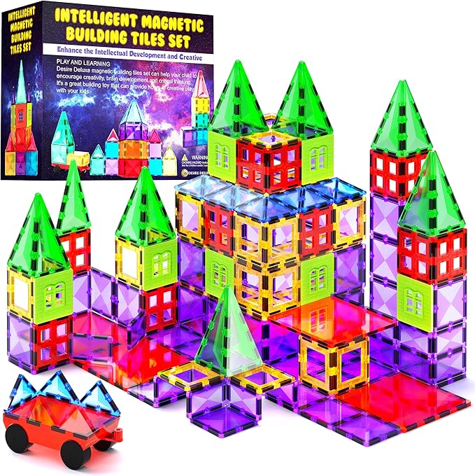 Magnetic Tiles Building Blocks Toy - STEM Educational Magnet Set for Kids, Creativity Preschool Learning Sensory Montessori Toddler Toys for Boys & Girls 3+ Years Old - 57PC