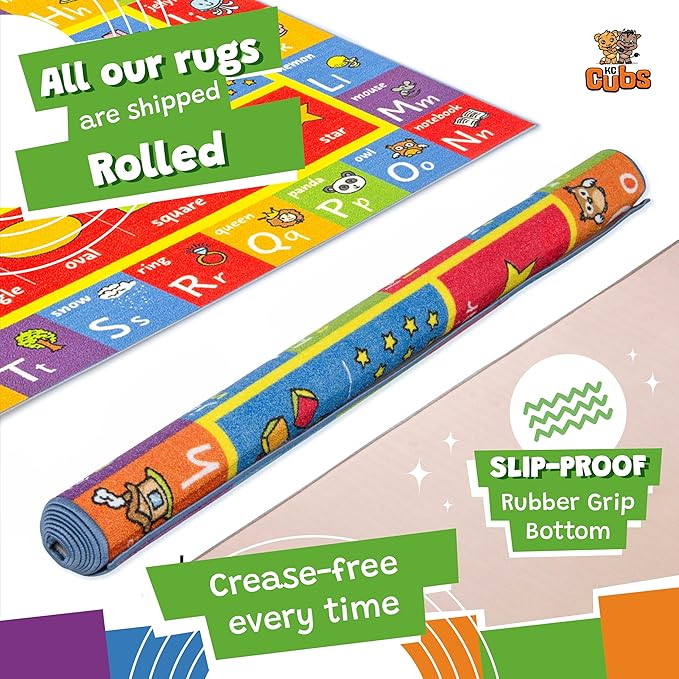 KC CUBS ABC Alphabet, Numbers and Shapes Educational Learning & Fun Game Play Area Non Slip Boy Girl Kids Rug Carpet for Children Bedroom, Toddler Classroom Baby Playroom Mat, Playtime Activity
